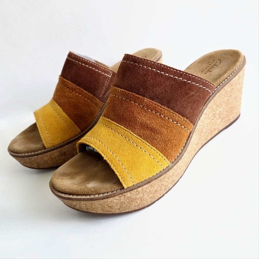 Clarks Artisan Platform Slip-On Wedges, Suede Sunset Colors, Size 10 - Picture 16 of 16